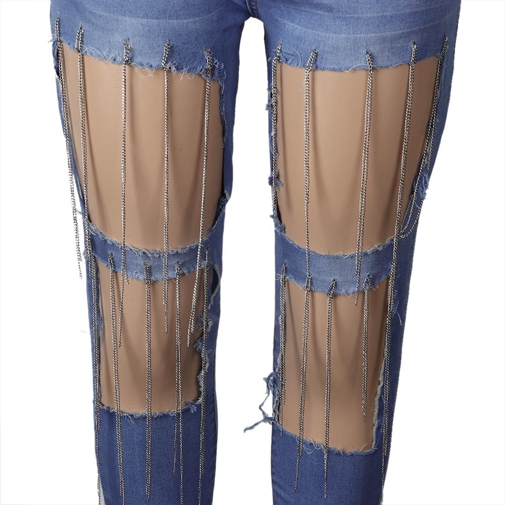 Diamond Chain Tassel Denim Pants