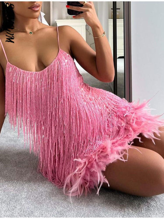 Fringed Sequin Feather Dress