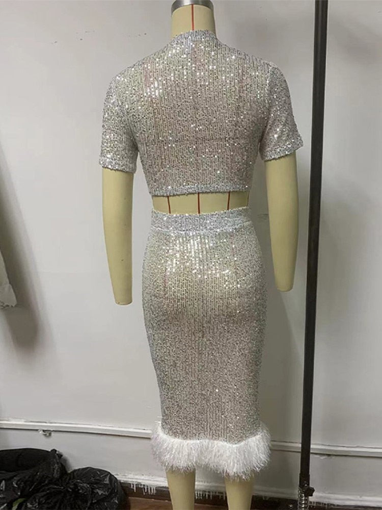 Fluff Sequin Skirt Set