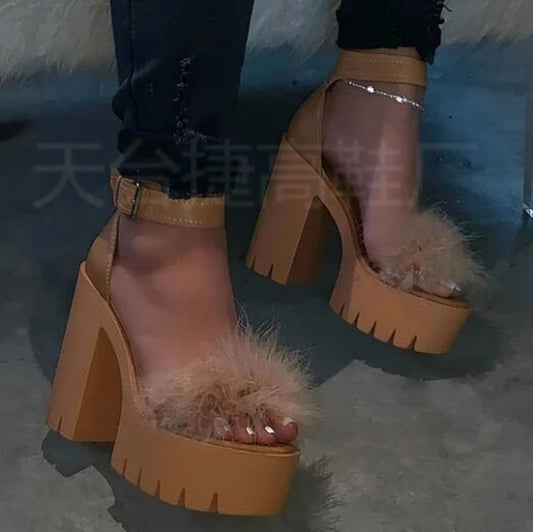 Furry Platform Sandals