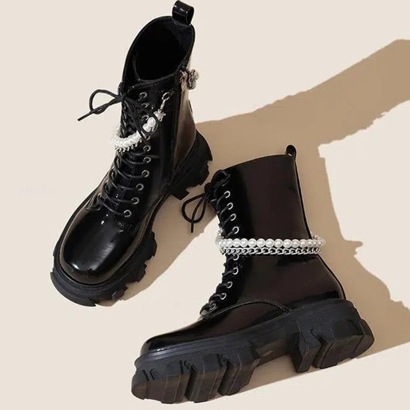 Black Pearl Zipper Boots