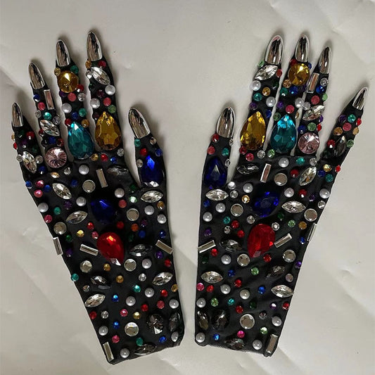Luxurious Rhinestone Mesh Gloves