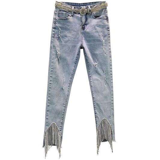 Fringed Rhinestone Jeans