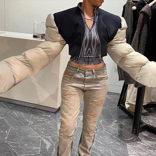 Extra Long Sleeve Cropped Puffer Jacket