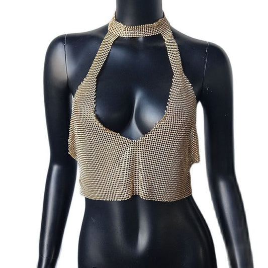 Glittery Cut Out Halter Top