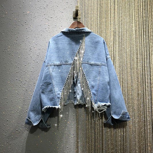 Rhinestone Tassel Jean Jacket