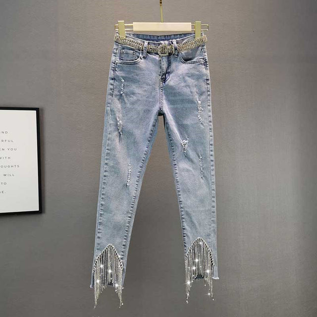 Fringed Rhinestone Jeans