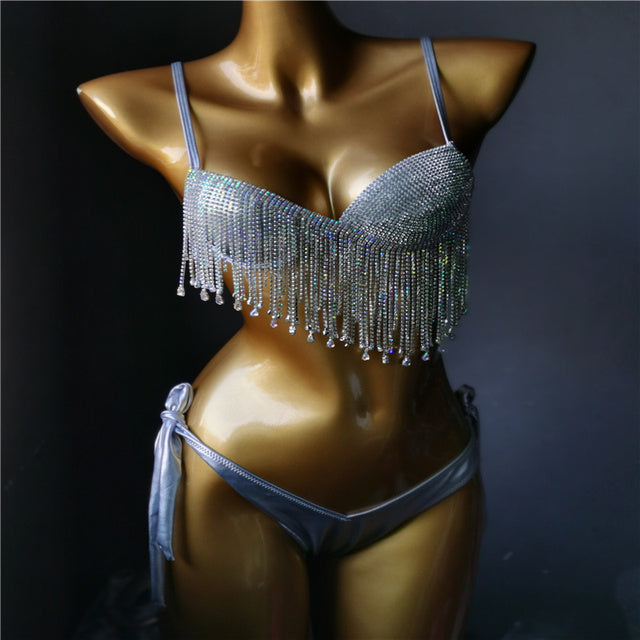 Vacation Diamond Tassels Bikini Set