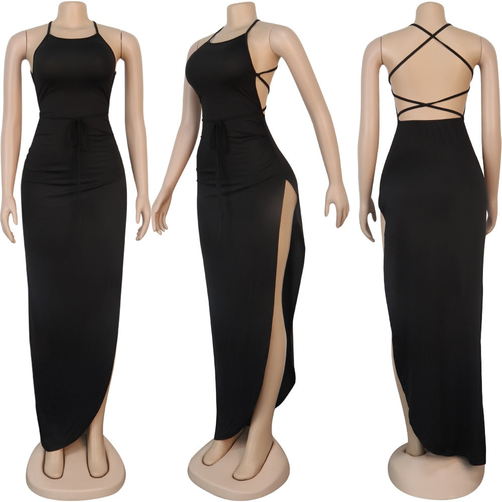 Backless High Split Maxi Dress