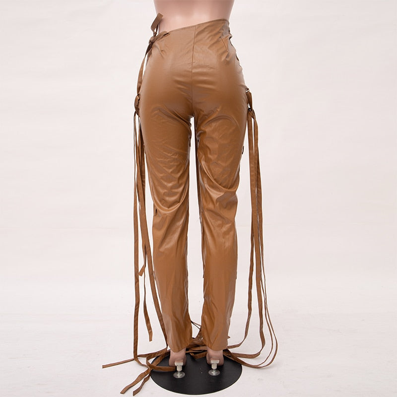 Drawstring Leather Pants