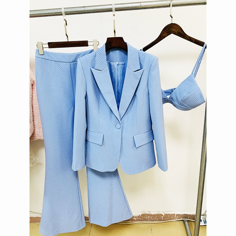 3 Pcs Bling Blazer Suit Set