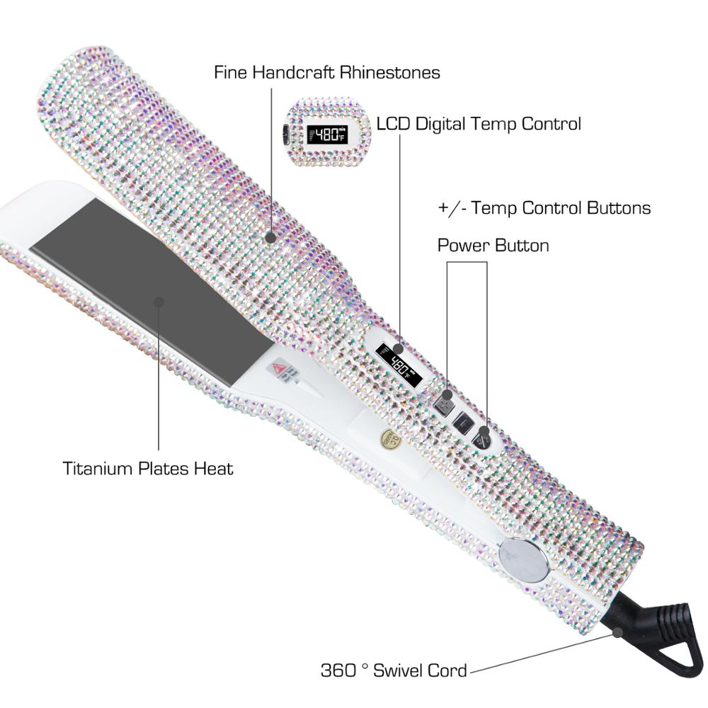 Rhinestone Flat Iron Titanium Hair Straightener 2 Inch Plate