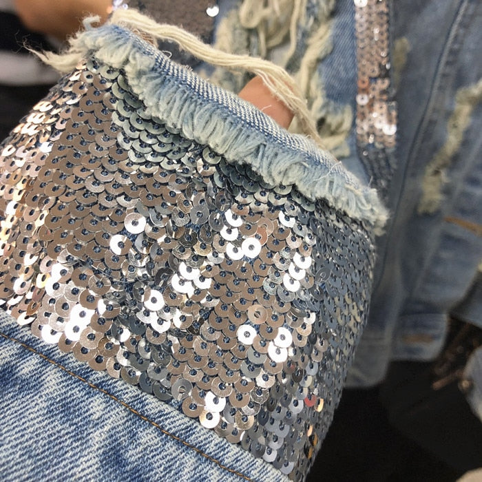 Heavy Sequin Denim Coat