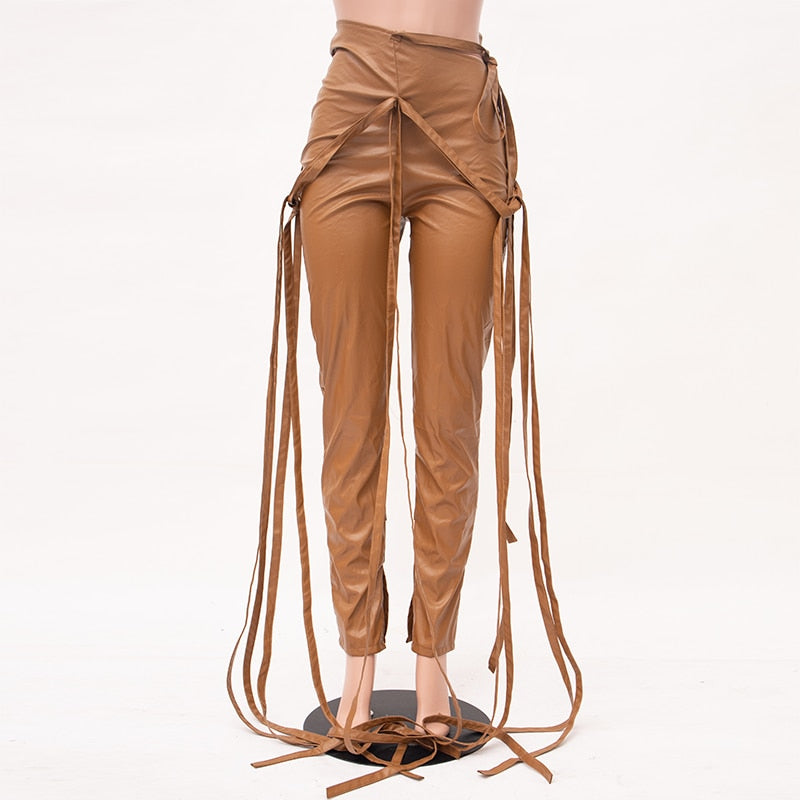 Drawstring Leather Pants