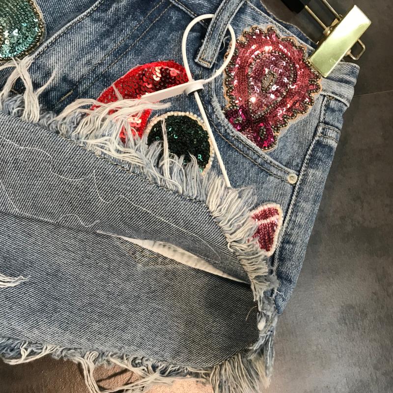 Sequins Embroidery Denim Shorts