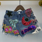 Sequins Embroidery Denim Shorts