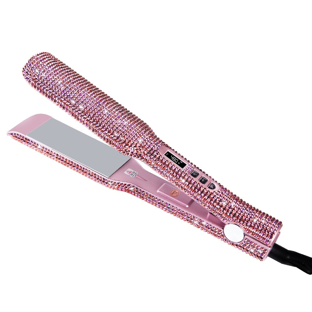 Rhinestone Flat Iron Titanium Hair Straightener 2 Inch Plate