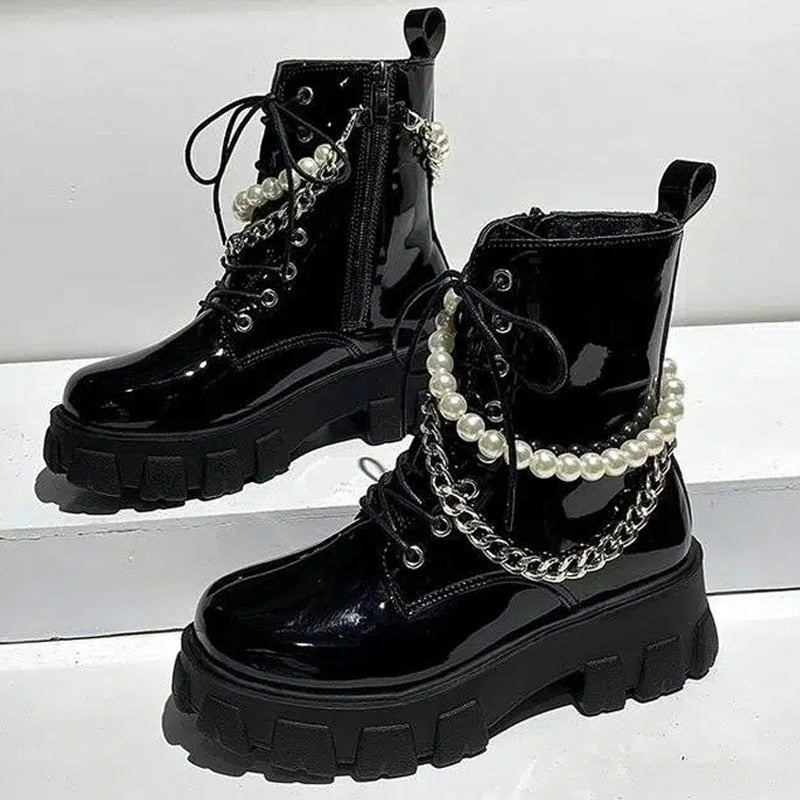 Black Pearl Zipper Boots