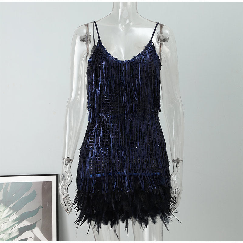 Fringed Sequin Feather Dress