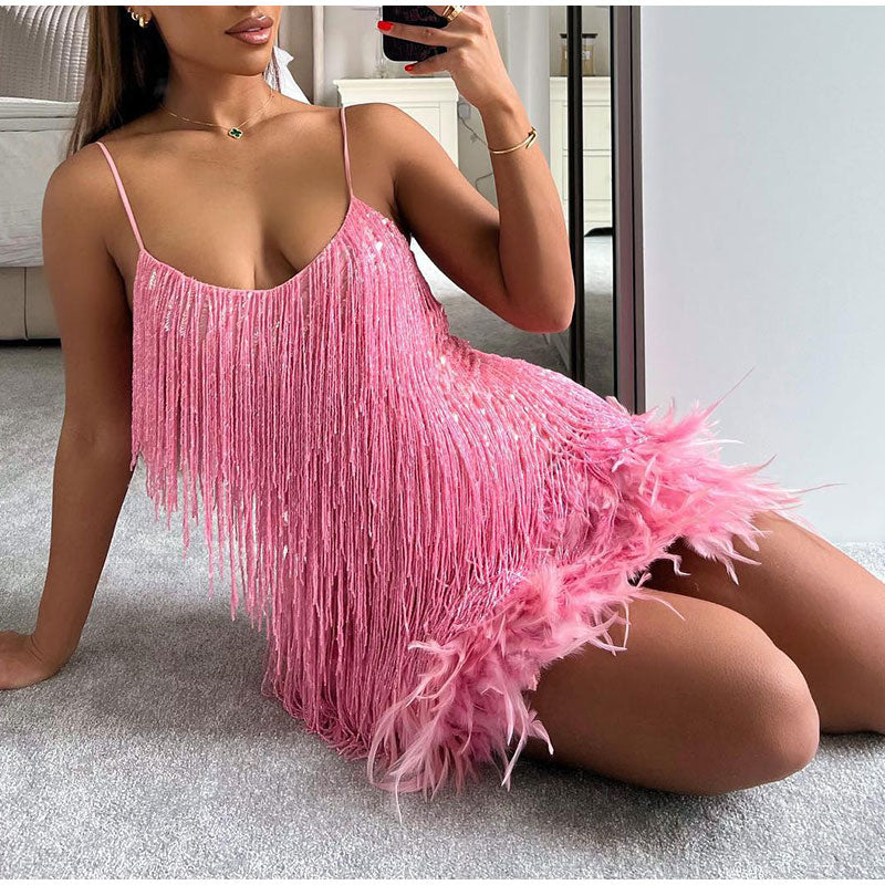 Fringed Sequin Feather Dress