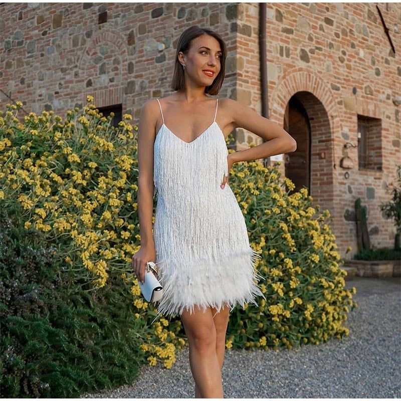 Fringed Sequin Feather Dress