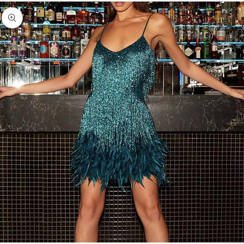 Fringed Sequin Feather Dress