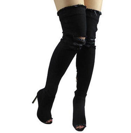 Ripped Over The Knee Jean Boots