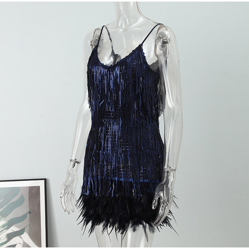 Fringed Sequin Feather Dress