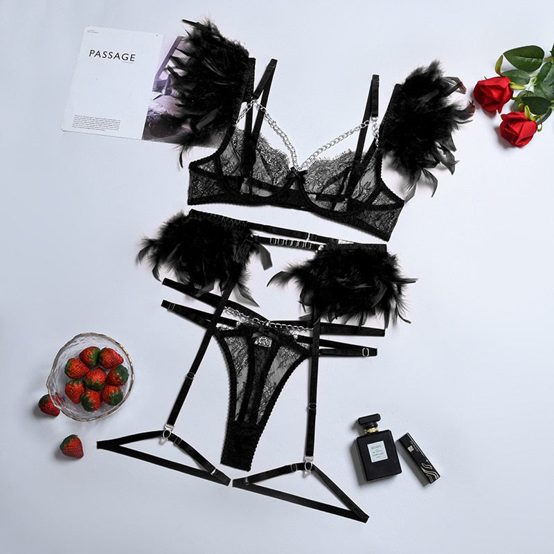 Exotic Feather Lingerie Set