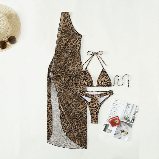 Leopard Bikini Set With Cover Up