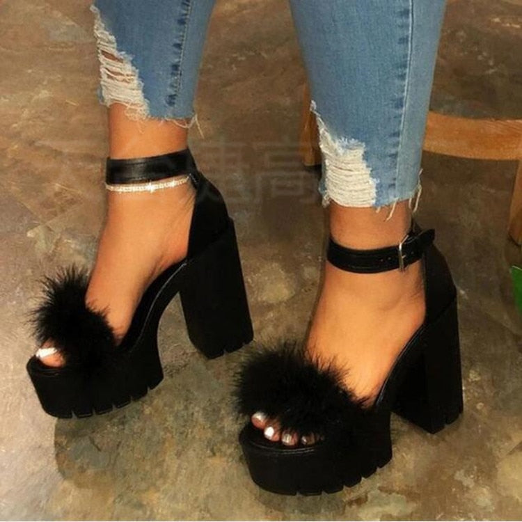 Furry Platform Sandals