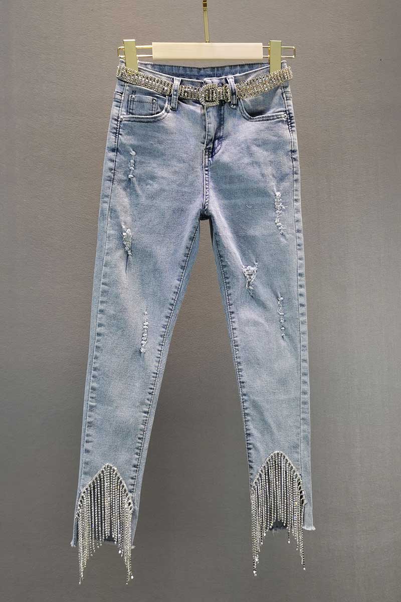 Fringed Rhinestone Jeans