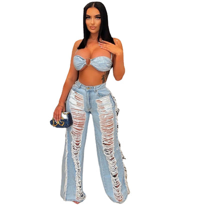 Sexy Denim Two Piece Set