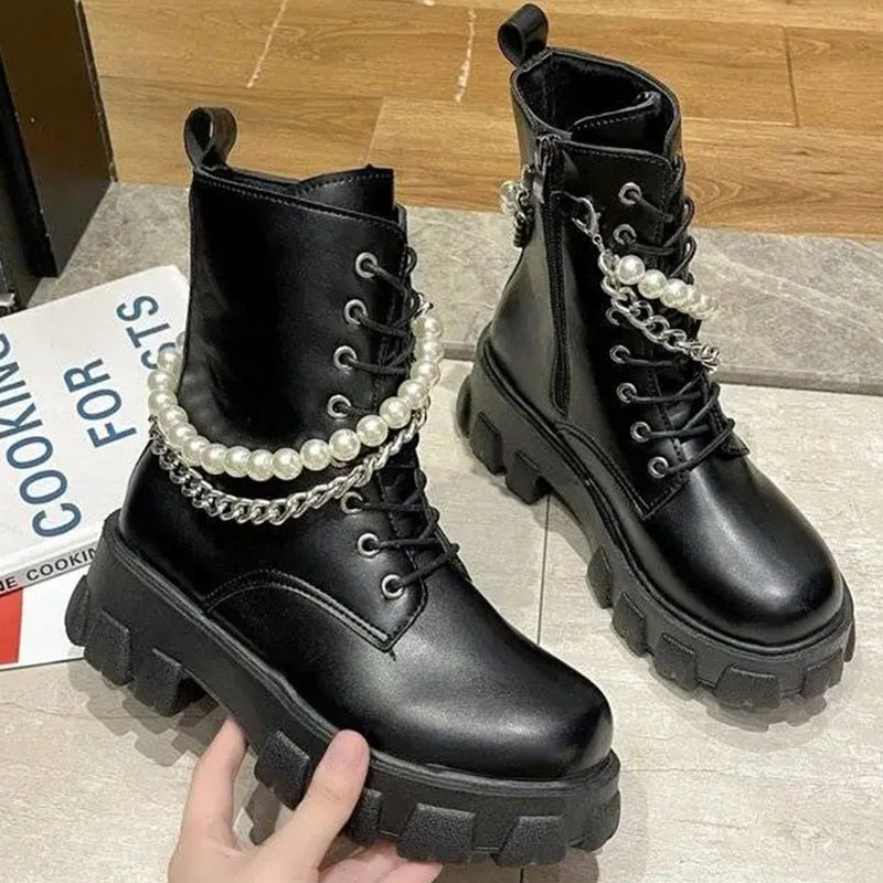 Black Pearl Zipper Boots