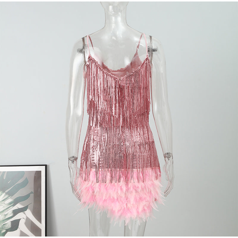 Fringed Sequin Feather Dress