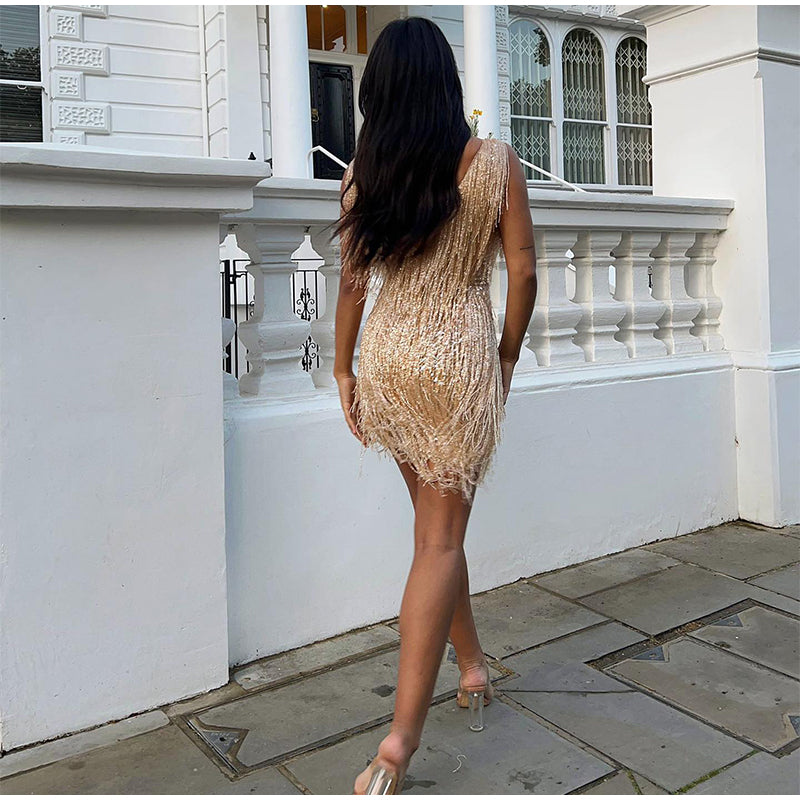 Fringed Sequin Feather Dress