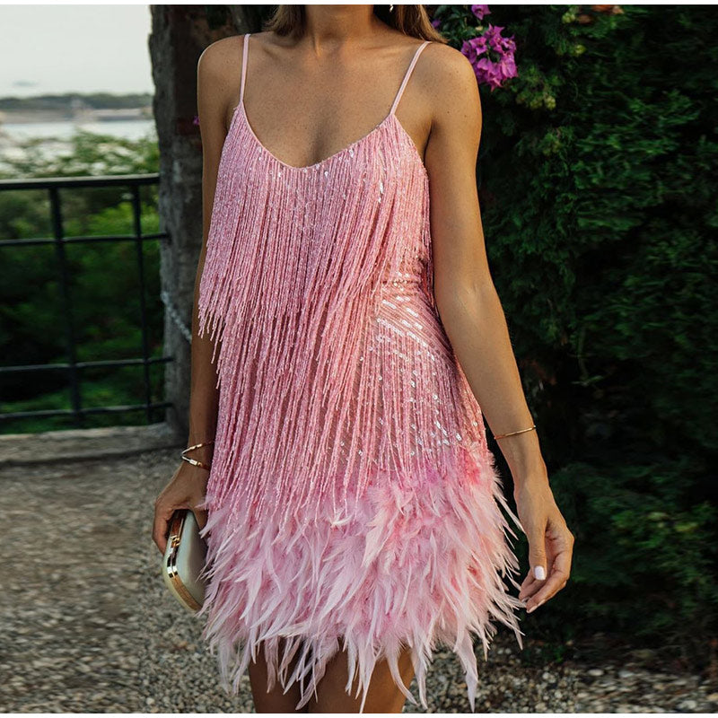 Fringed Sequin Feather Dress