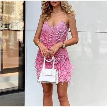 Fringed Sequin Feather Dress