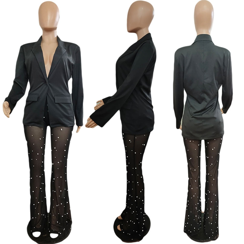 Instant Connection Blazer + Beading Sheer Mesh Pants Set