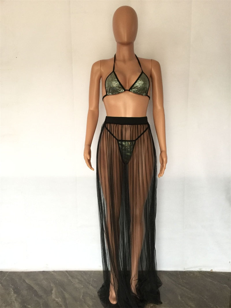 Sexy 3 Piece Bikini Cover Up Set