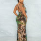 Long Deep V Neck Sequin Dress