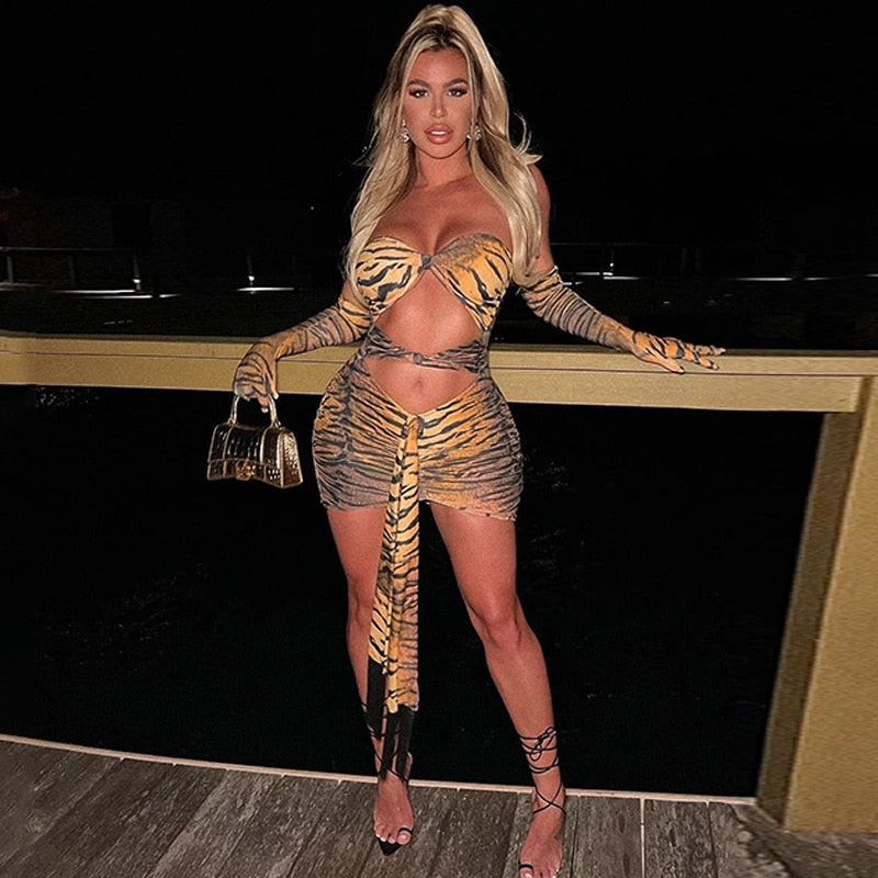 Tiger Print Cut Out Mini Dress