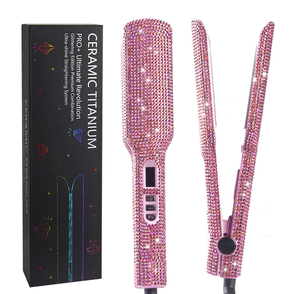 Rhinestone Flat Iron Titanium Hair Straightener 2 Inch Plate