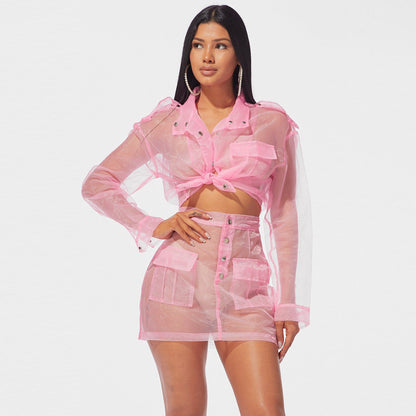 Pink Sheer 2 Pcs Short Set