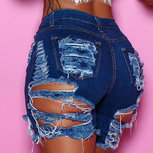 Dark/Light Blue Ripped Jean Shorts