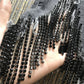 High-Waist Tassel Rhinestone Jeans