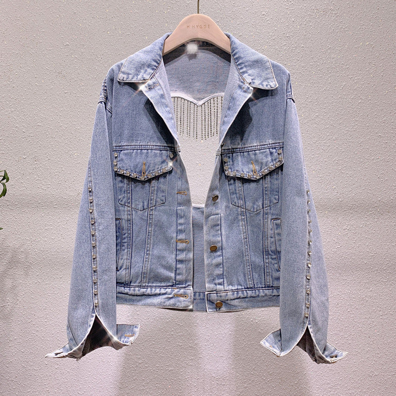 Heavy Industry Rhinestone Heart Denim Jacket