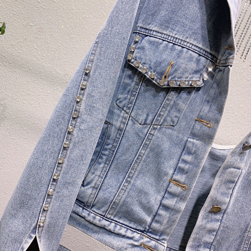 Heavy Industry Rhinestone Heart Denim Jacket