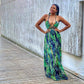 Tropical Print Backless Maxi Dress