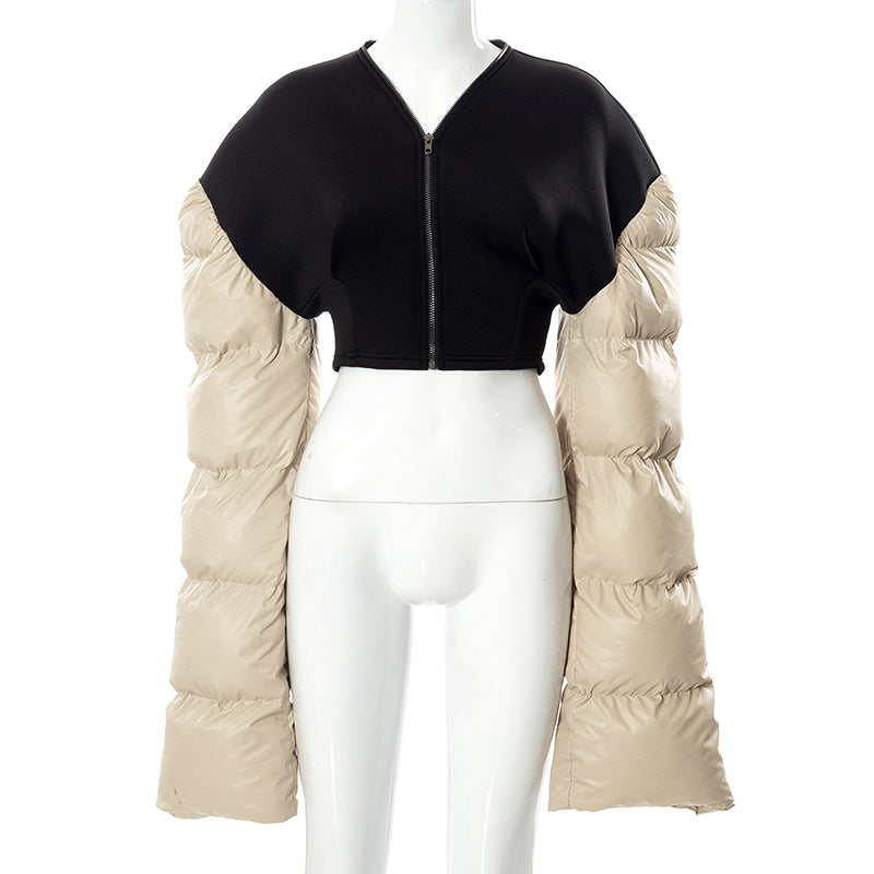 Extra Long Sleeve Cropped Puffer Jacket